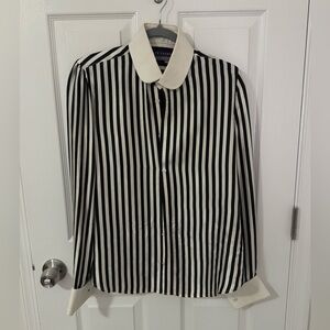 Black and White Striped Button-Up Shirt 100% Silk Shirt